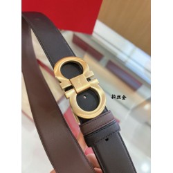 Top Replica Salvatore Ferragamo Men's 3.5 cm Reversible Belt with Gold Double-Ring Horseshoe Buckle
