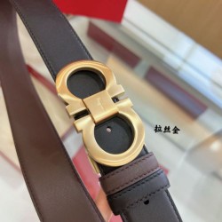 Super Clone Replica Salvatore Ferragamo Men's 3.5 cm Reversible Belt with Gold Double-Ring Horseshoe Buckle Top Replica Salvatore Ferragamo Men's 3.5 cm Reversible Belt with Gold Double-Ring Horseshoe Buckle