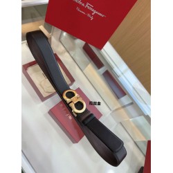 Top Replica Salvatore Ferragamo Men's 3.5 cm Reversible Belt with Gold Double-Ring Horseshoe Buckle