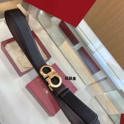 Top Replica Salvatore Ferragamo Men's 3.5 cm Reversible Belt with Gold Double-Ring Horseshoe Buckle
