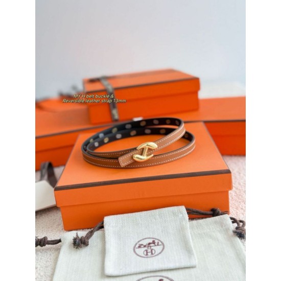 Top Replica Hermes Women's My H and Reversible Hermès sur Mer Belt 13 mm Black/Brown