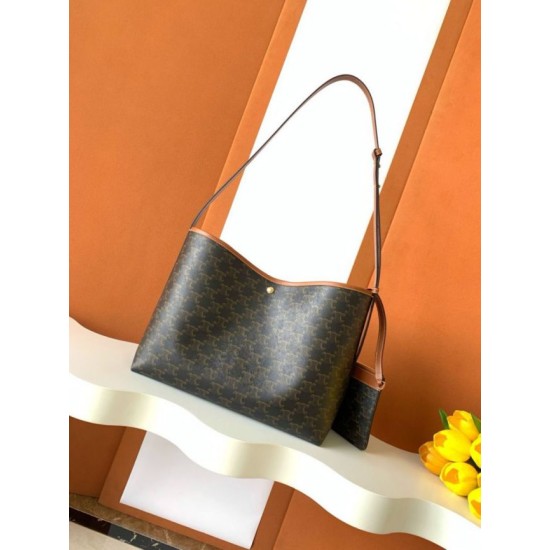 Top Replica Celine Triomphe Soft Shopper Bag in Tan Canvas/Calfskin