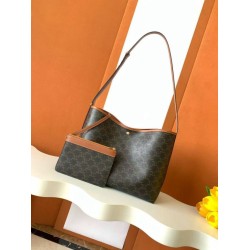 Top Replica Celine Triomphe Soft Shopper Bag in Tan Canvas/Calfskin