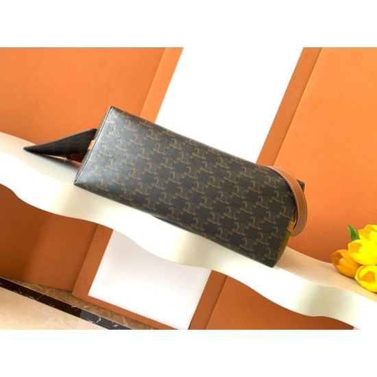 Top Replica Celine Triomphe Soft Shopper Bag in Tan Canvas/Calfskin