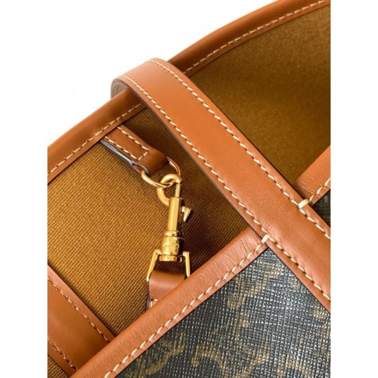 Top Replica Celine Triomphe Soft Shopper Bag in Tan Canvas/Calfskin