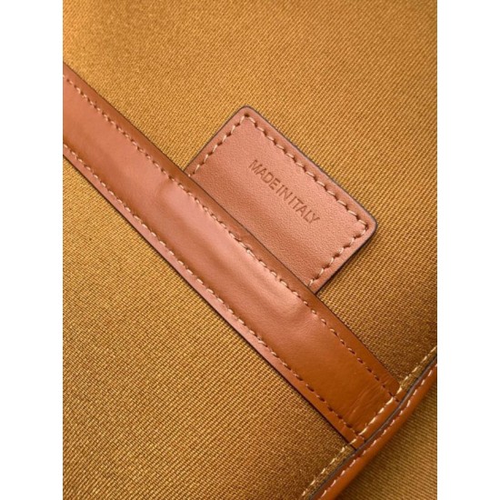 Top Replica Celine Triomphe Soft Shopper Bag in Tan Canvas/Calfskin