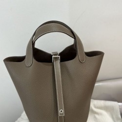 Top Replica Hermes Picotin Lock 18 Etoupe Bag in Gray with Silver Hardware