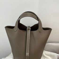 Top Replica Hermes Picotin Lock 18 Etoupe Bag in Gray with Silver Hardware