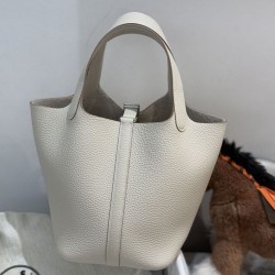 Top Replica Hermes Picotin Lock 18 Etoupe Bag in Beige with Silver Hardware