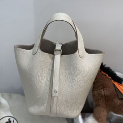 Top Replica Hermes Picotin Lock 18 Etoupe Bag in Beige with Silver Hardware