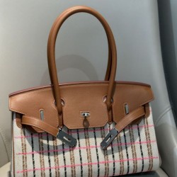 Top Replica Hermes Birkin 29 Crossbody Bags in Embroidered Toile H Canvas in Brown