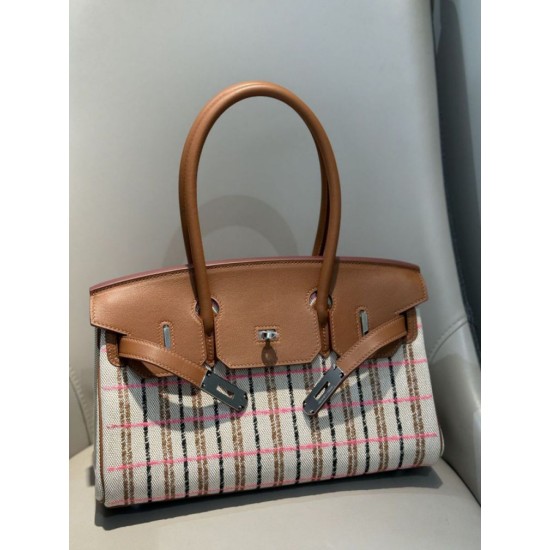 Top Replica Hermes Birkin 29 Crossbody Bags in Embroidered Toile H Canvas in Brown