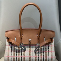 Top Replica Hermes Birkin 29 Crossbody Bags in Embroidered Toile H Canvas in Brown