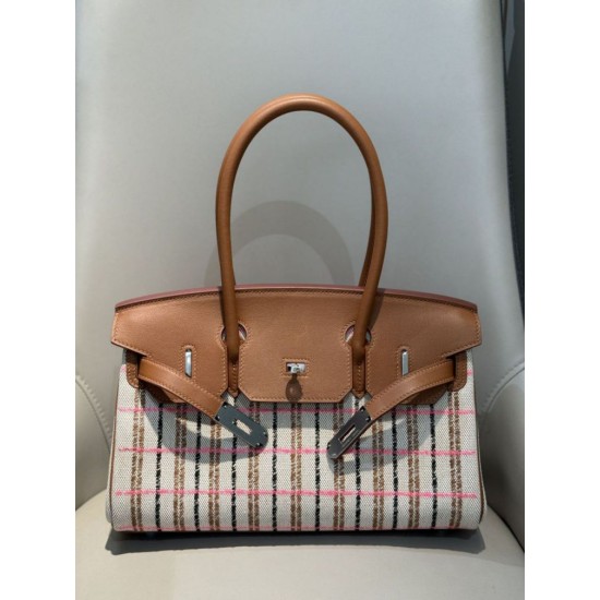 Top Replica Hermes Birkin 29 Crossbody Bags in Embroidered Toile H Canvas in Brown