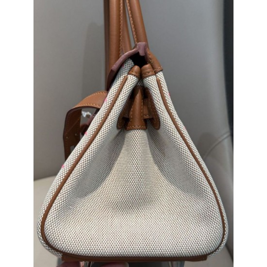 Top Replica Hermes Birkin 29 Crossbody Bags in Embroidered Toile H Canvas in Brown