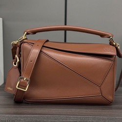 Top Replica Loewe Featherlight Puzzle Small Bag in Coffee