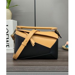 Top Replica Loewe Classic Two-Tone Puzzle Edge Small Bag in Black/Brown