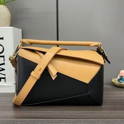 Top Replica Loewe Classic Two-Tone Puzzle Edge Small Bag in Black/Brown