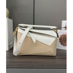 Top Replica Loewe Classic Two-Tone Puzzle Edge Small Bag in White/Beige