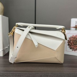 Top Replica Loewe Classic Two-Tone Puzzle Edge Small Bag in White/Beige