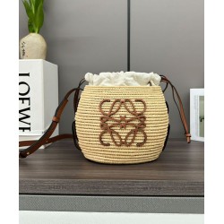 Top Replica Loewe Raffia Shoulder Bag, Coffee