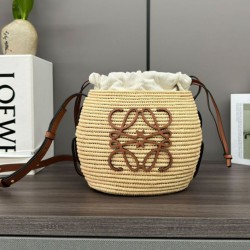 Top Replica Loewe Raffia Shoulder Bag, Coffee