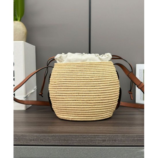 Super Clone Replica Loewe Raffia Shoulder Bag, Coffee Top Replica Loewe Raffia Shoulder Bag, Coffee