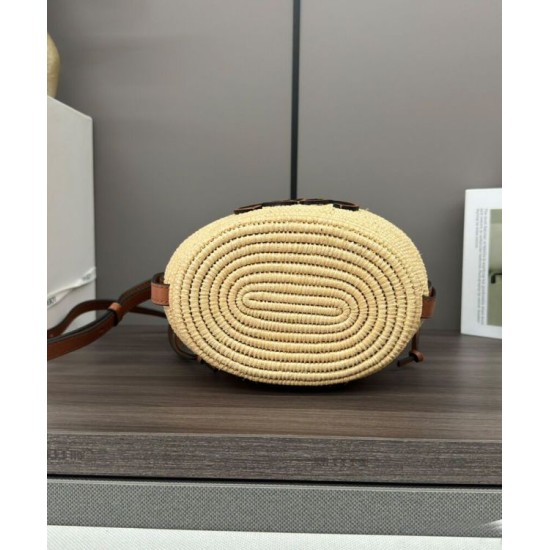 Super Clone Replica Loewe Raffia Shoulder Bag, Coffee Top Replica Loewe Raffia Shoulder Bag, Coffee