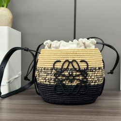 Top Replica Loewe Raffia Shoulder Bag, Black