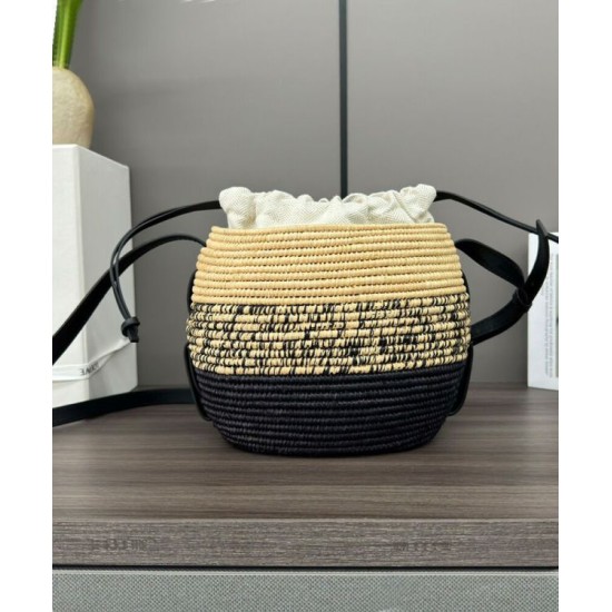 Super Clone Replica Loewe Raffia Shoulder Bag, Black Top Replica Loewe Raffia Shoulder Bag, Black