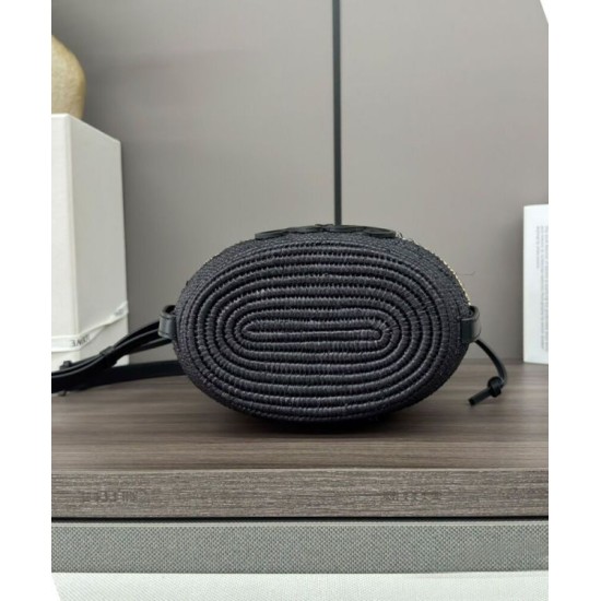 Super Clone Replica Loewe Raffia Shoulder Bag, Black Top Replica Loewe Raffia Shoulder Bag, Black