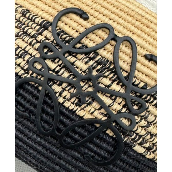 Super Clone Replica Loewe Raffia Shoulder Bag, Black Top Replica Loewe Raffia Shoulder Bag, Black