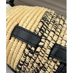 Super Clone Replica Loewe Raffia Shoulder Bag, Black Top Replica Loewe Raffia Shoulder Bag, Black