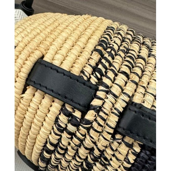 Super Clone Replica Loewe Raffia Shoulder Bag, Black Top Replica Loewe Raffia Shoulder Bag, Black