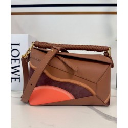 Top Replica Loewe Small Puzzle Edge Landscape Bag, Coffee