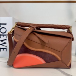 Top Replica Loewe Small Puzzle Edge Landscape Bag, Coffee