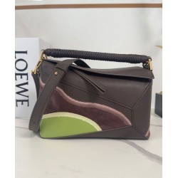 Top Replica Loewe Small Puzzle Edge Landscape Bag, Dark Coffee