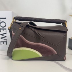 Top Replica Loewe Small Puzzle Edge Landscape Bag, Dark Coffee