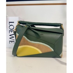 Top Replica Loewe Small Puzzle Edge Landscape Bag, Green