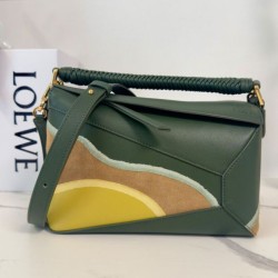 Top Replica Loewe Small Puzzle Edge Landscape Bag, Green