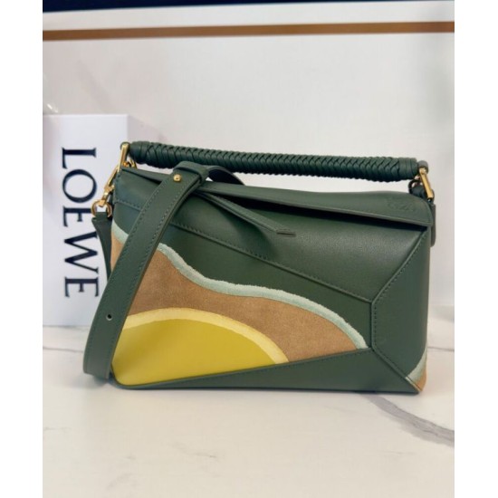 Super Clone Replica Loewe Small Puzzle Edge Landscape Bag, Green Top Replica Loewe Small Puzzle Edge Landscape Bag, Green