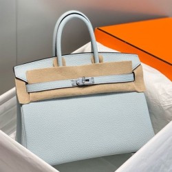 Top Replica Hermes Birkin Bag 25cm/30cm Light Blue Clemence Silver Hardware