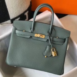 Top Replica Hermes Birkin Bag 25cm/30cm Almond Green Clemence Gold Hardware