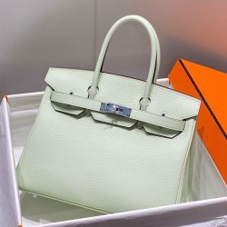 Top Replica Hermes Birkin Bag 25cm/30cm Light Green Clemence Silver Hardware