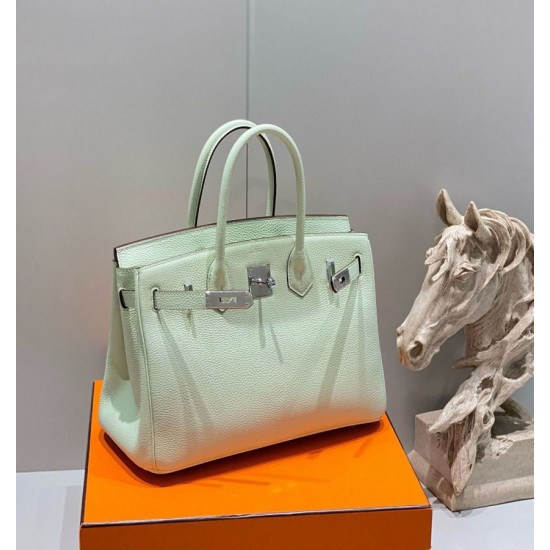 Super Clone Replica Hermes Birkin Bag 25cm/30cm Light Green Clemence Silver Hardware Top Replica Hermes Birkin Bag 25cm/30cm Light Green Clemence Silver Hardware