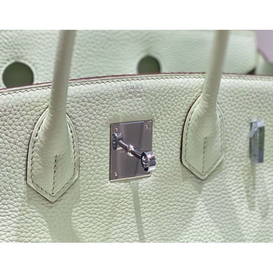 Super Clone Replica Hermes Birkin Bag 25cm/30cm Light Green Clemence Silver Hardware Top Replica Hermes Birkin Bag 25cm/30cm Light Green Clemence Silver Hardware