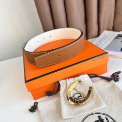Top Replica Hermes Luck 38MM Reversible Belt with Gold Epsom Buckle
