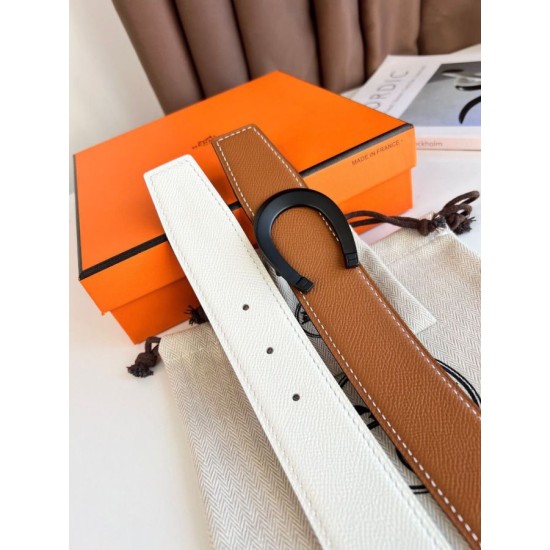 Top Replica Hermes Luck 38MM Reversible Belt with Black Epsom Buckle
