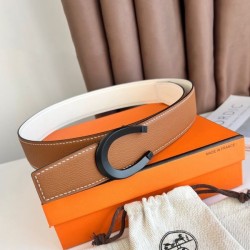 Top Replica Hermes Luck 38MM Reversible Belt with Black Epsom Buckle
