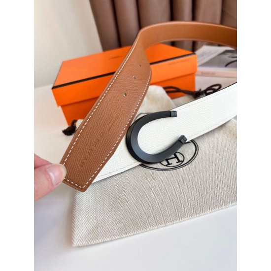 Top Replica Hermes Luck 38MM Reversible Belt with Black Epsom Buckle